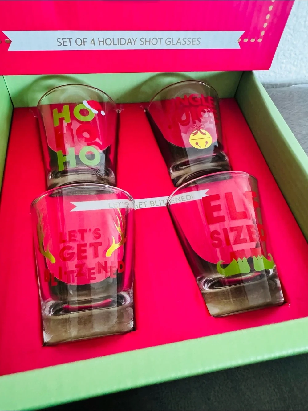 Christmas Holiday Shot Glasses Blitzened Gift Set